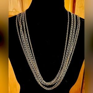 Vintage Signed Crown Trifari Multi-Strand Gold & Silver Toned Layered Necklace